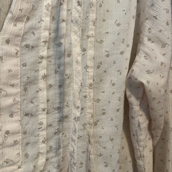 LL Bean Cream Floral Peasant Pleated Bib Tie Collar Blouse Long sleeve Cotton L - Picture 5 of 13